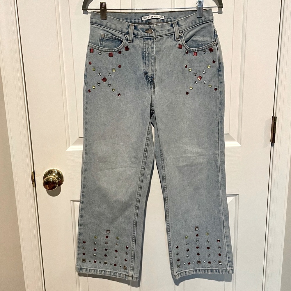 Tommy Hilfiger Womens 8 High Rise Embellished Denim Jeans Capri Vintage Y2K 2000